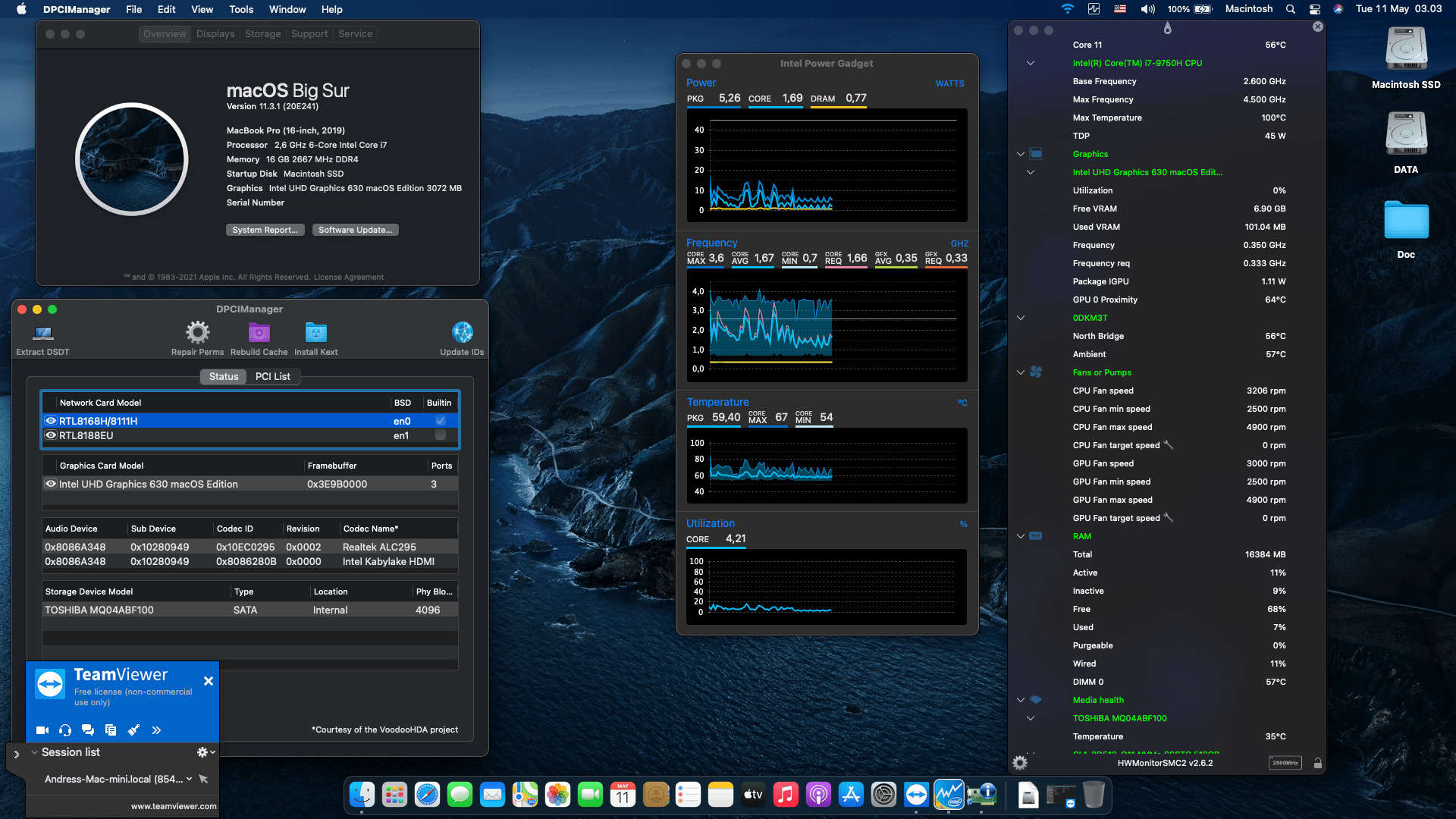 Success Hackintosh macOS Big Sur 11.3.1 Build 20E41 in Dell Inspiron G3 15-3590